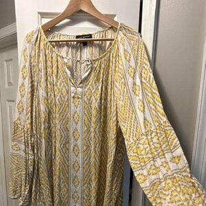 Yellow and grey batik style print top